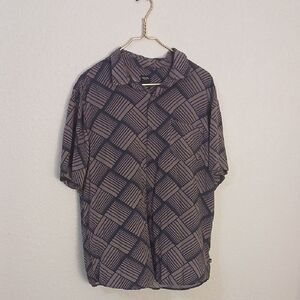 Union Purple and Black Casual Button Down Shirt with Geometric Design